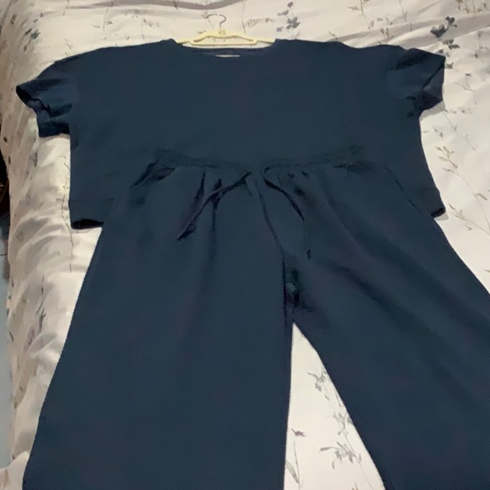 Blue Wide Leg Pants Set with Comfortable Fit XXL